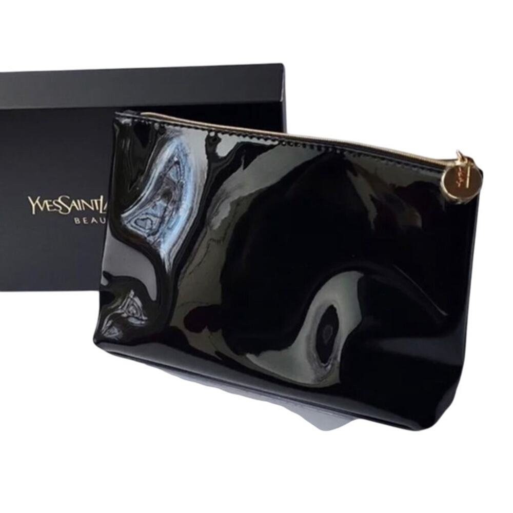 Yves Saint Laurent YSL Beaute Makeup Bag Travel Pouch Black Patent Clutch NEW - Picture 4 of 16